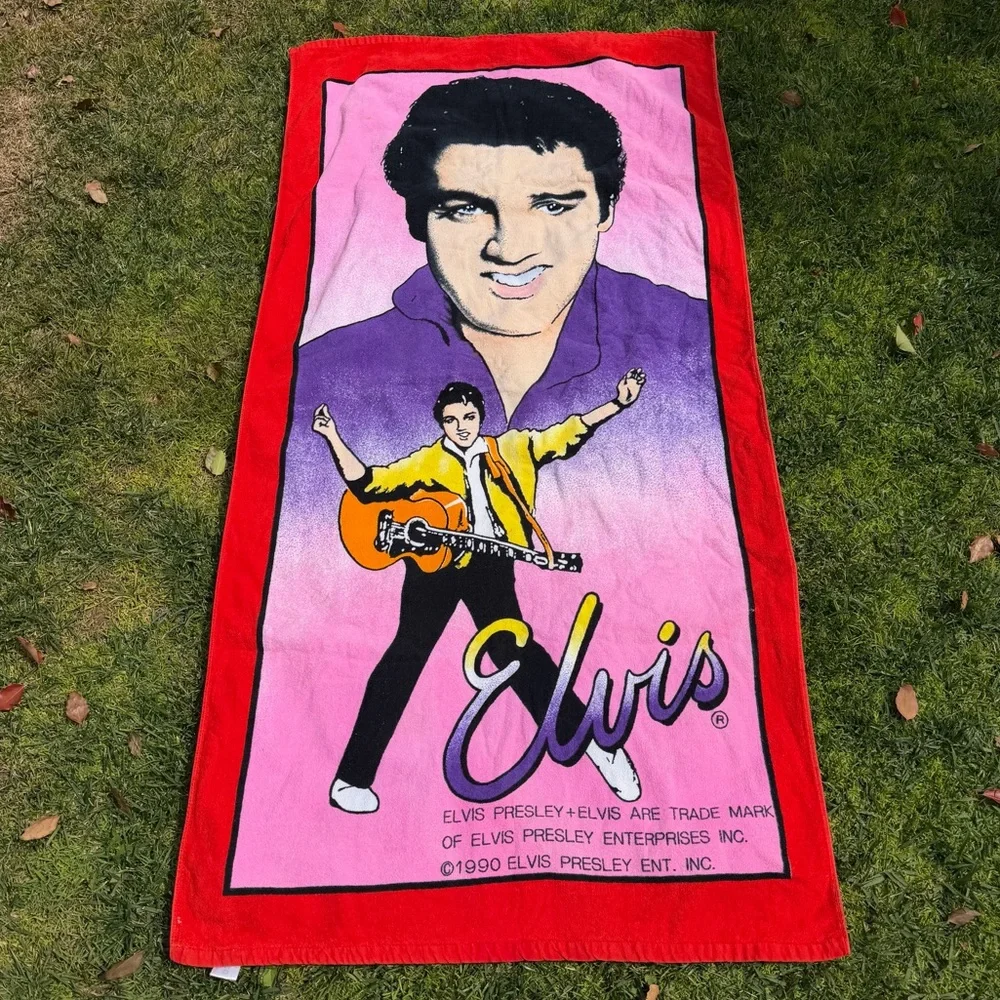 VTG Elvis Presley Beach Pool Towel Bright Colorful 90s Rock n Roll 29x59 FLAW